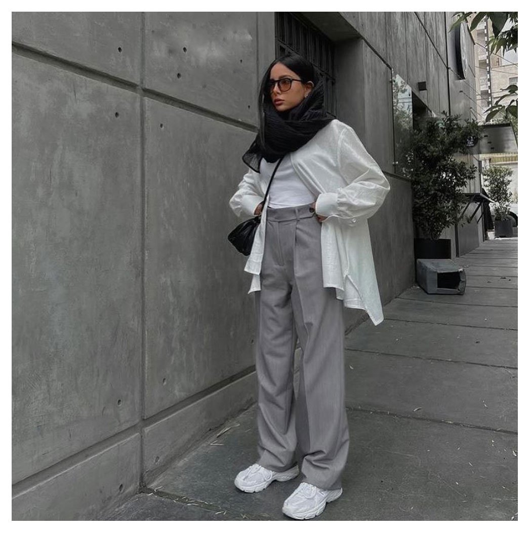 مانتو سفید و خاکستری