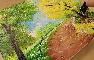 آموزش نقاشی: یک جاده روستایی در بهار