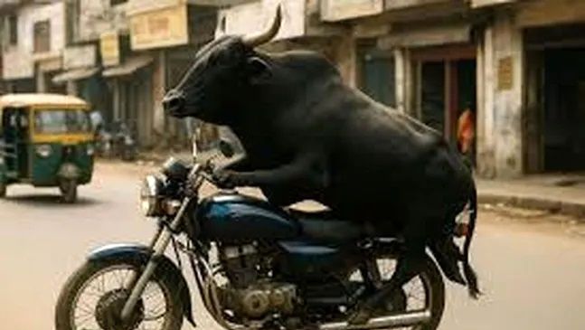 سرقت یک موتور توسط یک گاو در هند! + ویدئو